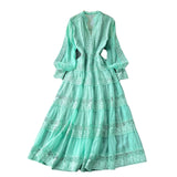 French Retro V-Neck Lace To Receive Waist Long Sleeve Dress Female Thin High Sense Elegant Long Dress