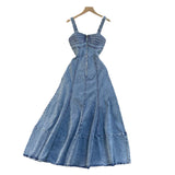 Summer New Denim Dress Suspension Back High-Waisted Zipper Repair Large-Swearing Denim Dress
