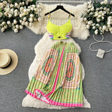 Vintage Court-Style Dress Female Short Breast Sling Sling Sling Vest + High-Waisted Half-Dress