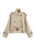 Women's 2025 New Long-Sleeved Tie With Waist-Slanted Lint Double-Dbutled Short Jacket