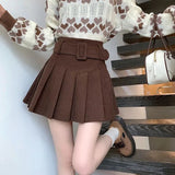 Short Skirt Women Spring And Autumn Wick Velvet Skirt Brown Large Size Fat Mm High-Waist College Windy Skirt Thin