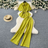 Summer Dress Women's New Two-Piece Design Tice With Waist-Sleeved Shirt High-Rise Thin Leg Straight Trousers