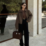 Ins Wind Autumn New Women's Temperament Simple Collar Short Solid Color Hair Coat