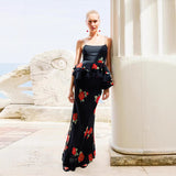 2025 Summer Black Rose Dress Women's New Korean Sling Dress Skirt Half Dress