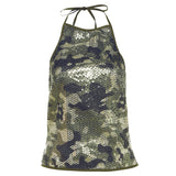Fashion 2025 Summer New Women's Sexy Hot Babes Camouflage Printed Lights Hanging Off The Back Wear Vest