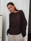Slave Knitted Jersey 2025 Spring And Summer New Female Perspective Thin Round Collar Horn Sleeve Knit T-Shirt