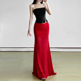 2025 Summer Women's New Black Sexy One-Word Shoulder Zipper Short Outer Wearing Thin Vest