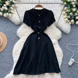 French Retro Collar Short-Sleeved Dress Female Fragrant Wind To Show Thin Temperament Single Buckle Age Sweater Skirt