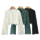Spring 2025 New Women's Fashion Simple Collar Long-Sleeved Lace Shirt Top