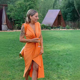 Sexy Deep V Collar Folded Open Fork Dress Female Summer New Temperament Thin Dress Dress Dress Dress