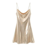 Women's Clothing 2025 Winter New Fashion Banquet Bright Metal Collar Short Sling Dress