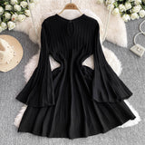 Hepburn High-End Knitted Dress Women Autumn And Winter Royal Sister Temperament Dating Short Skirt French Waist Sweater Skirt
