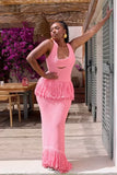 V-Neck Knitted Skirt With Hips In The Summer Of 2025 New Personality Black Dot Knitted Tweed Long Skirt