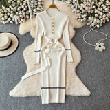 Small Fragrant High-End Autumn And Winter Round Collar With Thick Knitted Dress With Belts And Hips Skirt Sweater