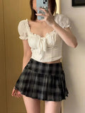 Small Vintage Lattice Bran Skirt Girl Summer Babes Thin High Waist Ultra-Short Skirt College Style JK Skirt