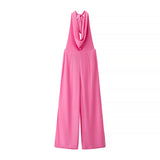 2025 Summer New Women's Bow Ornament Hanging Neck Temperament Rest Height Waist Jump Pants Woman