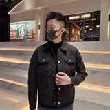 Fashion And Leisure Autumn Trend Full Of Stars Hot Diamond High Sense Loose Denim Coat Collar Men 2025 New