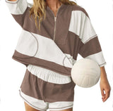 2025 Spring And Summer New Women's Striped Half-Sleeved Oversized Shorts Casual Sportswear Two Sets