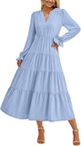 2025 Autumn Long Dress Long Sleeve V-Neck Layered Lotle Leaves By The A-Line Cocktail Party