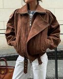 Autumn/Winter 2025 Women's Hot Sale Velvet Brown Loose Casual Jacket Jacket