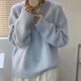 2025 New Ultra-Soft Special Grade Sheep Velvet Korean Version Of Loose Thin Solid Color Base Round Collar Knitted Sweater