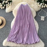 Classic Fashion Folding Wave Half-Dress French Sweet High-Waisted A-Shaped Skirt Mid-Long Folds Skirt