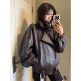 Vintage Heavy Industry Pu Leather Jacket Autumn Sweet Cool Hot Babes Oversize Premium Locomotive Jacket