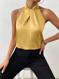 Women's Clothing 2025 Summer New Color Clove Hanging Neck Sleeveless Vest Ribbon Simulation Silk Top