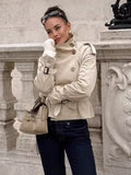 Women's 2025 New Long-Sleeved Tie With Waist-Slanted Lint Double-Dbutled Short Jacket