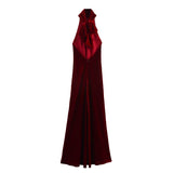 Women's Clothing 2025 Spring Festive Dress Hanging Neck Collar Silk Texture Dew Back Dress