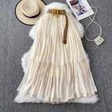 White Half-Dress Women's Dress 2025 Summer Small Medium Long Leisure High-Rise Thin Thong Ponve Cake Skirt