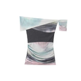 INS 2025 Spring New Dizzy Mesh Knitting Splicing Shoulder Lady T-Shirt Folded Top