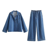2025 Street Fashion Straight Trousers Set Women's Spring Top Denim Casual Dress