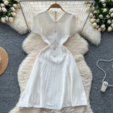 French Retro Collar Short-Sleeved Dress Female Fragrant Wind To Show Thin Temperament Single Buckle Age Sweater Skirt