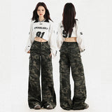 High Street Wide-Legged Camouflage Workwear Jeans Women Autumn New High-Rise Thin Loose Straight Trousers