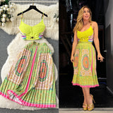 Vintage Court-Style Dress Female Short Breast Sling Sling Sling Vest + High-Waisted Half-Dress