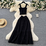 Super Fairy Vacation Wearing Women's Summer Dress Pure Desire Elastic Sling Sling Vest Hollow Embroidered High-Rise Half-Schamin Dress Suit