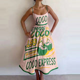 Women's New 2025 Spring Dress Solid Color Sexy U-Neck Waist Folding Sling Dress