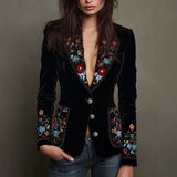 2025 Women's Suit Collar Button Pocket Fashion Floral Print A Buckle Small Suit