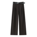 Women's Clothing 2025 New Fashion Comfortable With Belt High-Rise Double-Folded Trousers