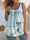 Summer Round Collar Vest New Art Splicing Pattern 3D Digital Printing Sleeveless Women's Folding Vest