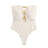 24 Summer New Metal Accessories Opening Design Bra-Smeared One-Piece