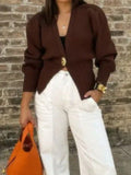 Solid Color V-Neck Long Sleeve Open Shirt 2025 Spring And Autumn Temperament V Collar A Buckle Long Sleeve Waist Top