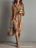 2025 Women's Elegant Workwear Style Pocket Button Velvet Shirt Dress Dress