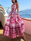 Spring 2025 New Women's Bohemian Elegant Long-Singed Print Sling Dress
