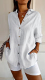 2025 New Single-Dran Buckle Folding Collar Shirt Burst Lady Solid Color Can Sleeve Top