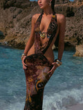 2025 Summer New Pure Hottie Seaside Hanging Neck Dress Sleeveless Waist Dress