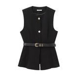 Spring 2025 New Women's Round-Neck With Sleeveless Belt Vest Women's Top