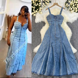 Summer New Denim Dress Suspension Back High-Waisted Zipper Repair Large-Swearing Denim Dress