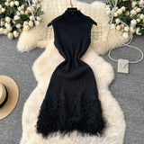 Simple Design Sleeveless Knitted Dress Women's Summer Hair-Throw Slimming Pure Hot Girl Short Skirt